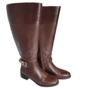 Michael Kors Bryce Tall Brown/Mocha Leather Boot Size 6.5 Wide Shaft 16"